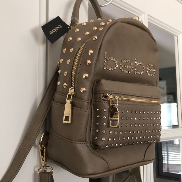 🆕 Bebe Mini Taupe Backpack with Bling! - Picture 3 of 8